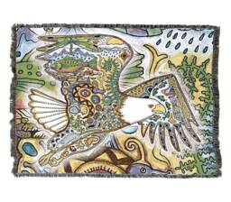 Bald Eagle Woven Tapestry Blanket, Native American Inspired, Pacific Northwest Totem Throw By Sue Coccia 100% Cotton Made in Usa 72x54 - thumbnail 1
