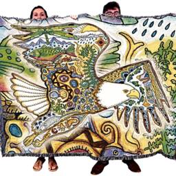 Bald Eagle Woven Tapestry Blanket, Native American Inspired, Pacific Northwest Totem Throw By Sue Coccia 100% Cotton Made in Usa 72x54 - thumbnail 2