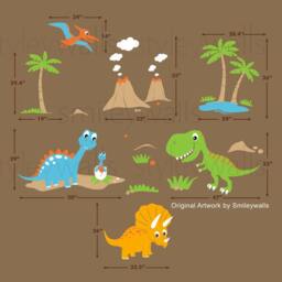 Dinosaurs Wall Decal, Huge Set, Dinos Boys Nursery Baby Kids Playroom Vinyl Decal Sticker Decor - thumbnail 3
