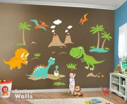 Dinosaurs Wall Decal, Huge Set, Dinos Boys Nursery Baby Kids Playroom Vinyl Decal Sticker Decor - thumbnail 1
