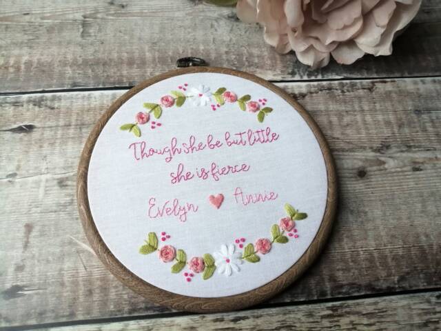 Though She Be But Little Is Fierce, Personalised Hand Embroidered Hoop, Girls Nursery Wall Art, Gifts For - image 1