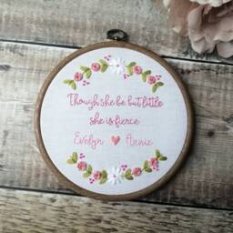 Though She Be But Little Is Fierce, Personalised Hand Embroidered Hoop, Girls Nursery Wall Art, Gifts For - thumbnail 3