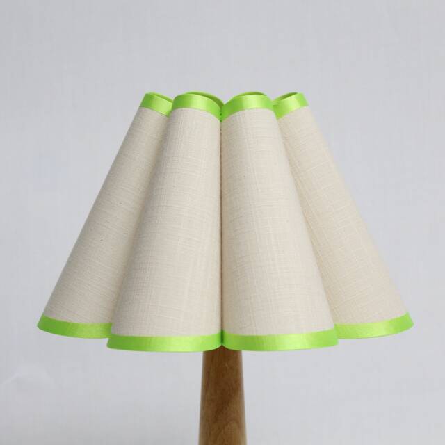 Handmade Pleated Lampshade Khaki Fabric With Yellow-Green Trim-75# - image 1