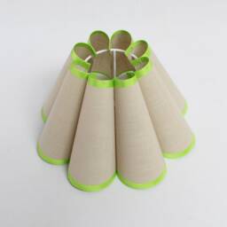 Handmade Pleated Lampshade Khaki Fabric With Yellow-Green Trim-75# - thumbnail 3