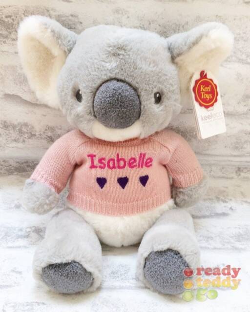 Personalised Baby Gift Keel Eco Recycled Koala Teddy Bear 9 Inch Knitted Jumper Embroidered With A Name/Text Newborn Boy Girl - image 1