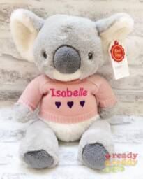 Personalised Baby Gift Keel Eco Recycled Koala Teddy Bear 9 Inch Knitted Jumper Embroidered With A Name/Text Newborn Boy Girl