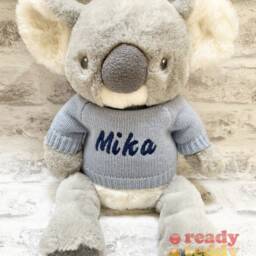 Personalised Baby Gift Keel Eco Recycled Koala Teddy Bear 9 Inch Knitted Jumper Embroidered With A Name/Text Newborn Boy Girl - thumbnail 3