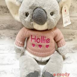 Personalised Baby Gift Keel Eco Recycled Koala Teddy Bear 9 Inch Knitted Jumper Embroidered With A Name/Text Newborn Boy Girl - thumbnail 4