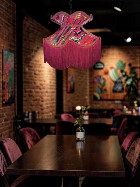 Botanical Cerise Velvet Lampshade Handmade With Burgundy Fringe - image 1