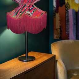 Botanical Cerise Velvet Lampshade Handmade With Burgundy Fringe - thumbnail 2