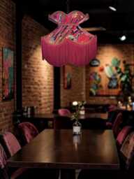 Botanical Cerise Velvet Lampshade Handmade With Burgundy Fringe - thumbnail 1
