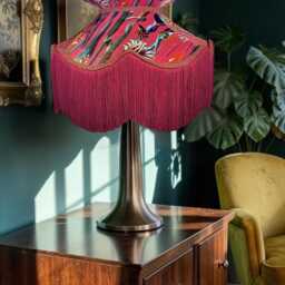 Botanical Cerise Velvet Lampshade Handmade With Burgundy Fringe - thumbnail 3