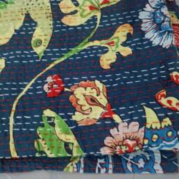 Handmade Floral Kantha Quilt, Indian Cotton Bedspread - 108x90 - thumbnail 3