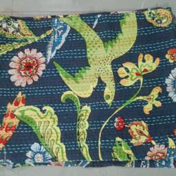 Handmade Floral Kantha Quilt, Indian Cotton Bedspread - 108x90 - thumbnail 4