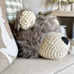 Gray Bear Faux Fur Pillow For Woodland Nursery Decor - thumbnail 4