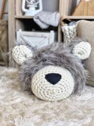 Gray Bear Faux Fur Pillow For Woodland Nursery Decor - thumbnail 1