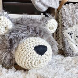 Gray Bear Faux Fur Pillow For Woodland Nursery Decor - thumbnail 2