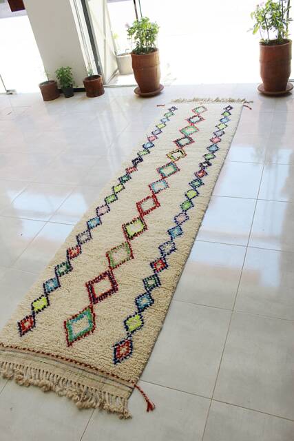 Authentic Moroccan Hallway Runner Rug With Colorful Diamond Patterns, Beni Ourain Berber Rug, Bohemian Carpet, 100% Woven Wool - image 1