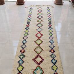 Authentic Moroccan Hallway Runner Rug With Colorful Diamond Patterns, Beni Ourain Berber Rug, Bohemian Carpet, 100% Woven Wool - thumbnail 2