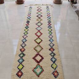 Authentic Moroccan Hallway Runner Rug With Colorful Diamond Patterns, Beni Ourain Berber Rug, Bohemian Carpet, 100% Woven Wool - thumbnail 4