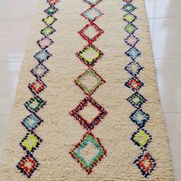 Authentic Moroccan Hallway Runner Rug With Colorful Diamond Patterns, Beni Ourain Berber Rug, Bohemian Carpet, 100% Woven Wool - thumbnail 3