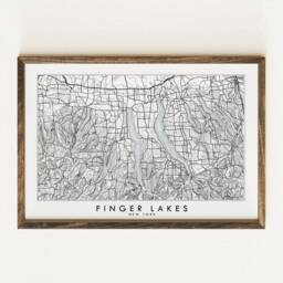 Finger Lakes Hand Drawn Map New York Topographic Drawing - Art Print Wedding Anniversary Gift Cayuga Skaneateles Canandaigua Lake House Deco - thumbnail 4