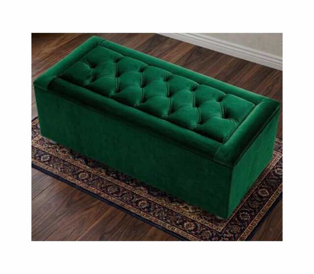 Plush Velvet Storage Ottoman Bench With Chrome Legs, Tufted Lid Coffee Table - image 1