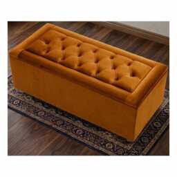 Plush Velvet Storage Ottoman Bench With Chrome Legs, Tufted Lid Coffee Table - thumbnail 2