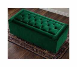 Plush Velvet Storage Ottoman Bench With Chrome Legs, Tufted Lid Coffee Table