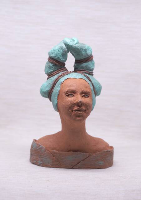 Handmade Clay Sculpture Girl With Turquoise Hair - image 1