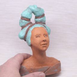 Handmade Clay Sculpture Girl With Turquoise Hair - thumbnail 4