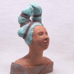 Handmade Clay Sculpture Girl With Turquoise Hair - thumbnail 2