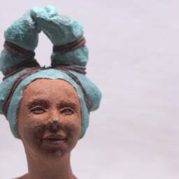 Handmade Clay Sculpture Girl With Turquoise Hair - thumbnail 3