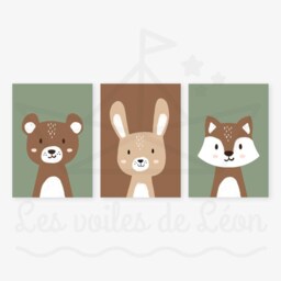 Set Of 3 Baby Forest Posters Bear, Rabbit, Fox, Wall Decoration For A Child's Room. Animal Posters, Shower Gift Idea - thumbnail 3