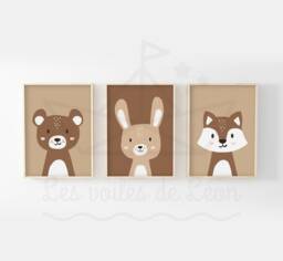 Set Of 3 Baby Forest Posters Bear, Rabbit, Fox, Wall Decoration For A Child's Room. Animal Posters, Shower Gift Idea - thumbnail 1