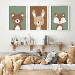 Set Of 3 Baby Forest Posters Bear, Rabbit, Fox, Wall Decoration For A Child's Room. Animal Posters, Shower Gift Idea - thumbnail 2