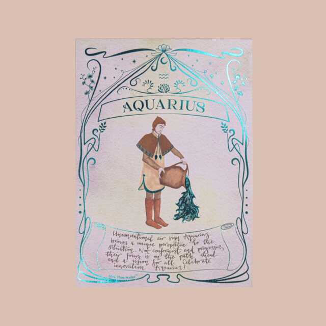 Aquarius Zodiac Print Celestial Watercolor Art - image 1