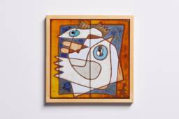 Bird Tile Wall Decor Modern Art Simple Line Ceramic Painting Watching Gift Colorful Animal Pottery Contemporary - thumbnail 1