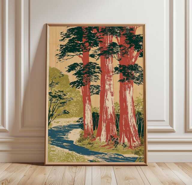 Cedar Forest Poster, Woodland Landscape Wall Art, Nature Print - image 1