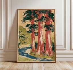 Cedar Forest Poster, Woodland Landscape Wall Art, Nature Print - thumbnail 1