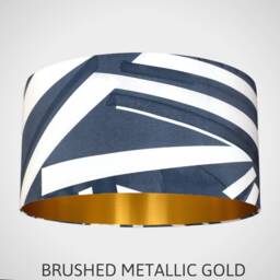 Geometric Stripe Lampshade Blue With Gold Lining, 20cm To 50cm Diameter, Modern Custom Made Drum Shade Handmade By Vivid Shades - thumbnail 1