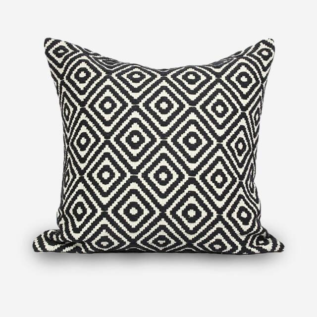 Handmade Black & White Geometric Pillow Cover Cotton Jacquard - image 1