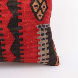 Vintage Turkish Kilim Pillow Cover Handwoven Wool Cushion, 16x16 - thumbnail 3