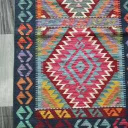 Multicolour Wool Kilim Runner, Handmade Artisan Afghan Turkish Persian Qashqai Moroccan Navajo Flatweave, Natural Rug 247x79 cm - thumbnail 2