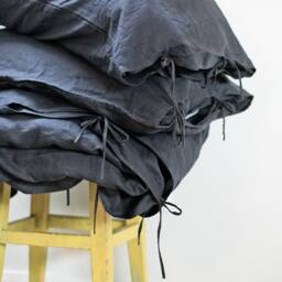 Charcoal Gray Linen Duvet Cover With Ties/stonewashed Bedding/Linen Custom Size Dark - thumbnail 3