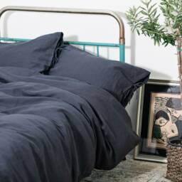 Charcoal Gray Linen Duvet Cover With Ties/stonewashed Bedding/Linen Custom Size Dark - thumbnail 2