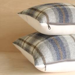 Raleigh Plaid Pillow Cover, Blue & Gray Wool Cover - Ready To Ship - thumbnail 4