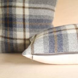 Raleigh Plaid Pillow Cover, Blue & Gray Wool Cover - Made To Order - thumbnail 2