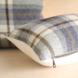 Raleigh Plaid Pillow Cover, Blue & Gray Wool Cover - Made To Order - thumbnail 3