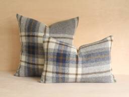 Raleigh Plaid Pillow Cover, Blue & Gray Wool Cover - Ready To Ship